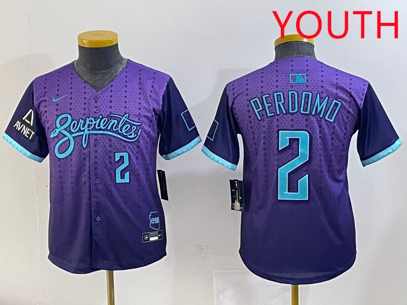 Youth 2025 Arizona Diamondback #2 Perdomo Purple Joint Name Nike MLB Jersey style 6->youth mlb jersey->Youth Jersey